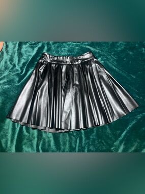 Black Faux Leather Pleated Mini Skirt